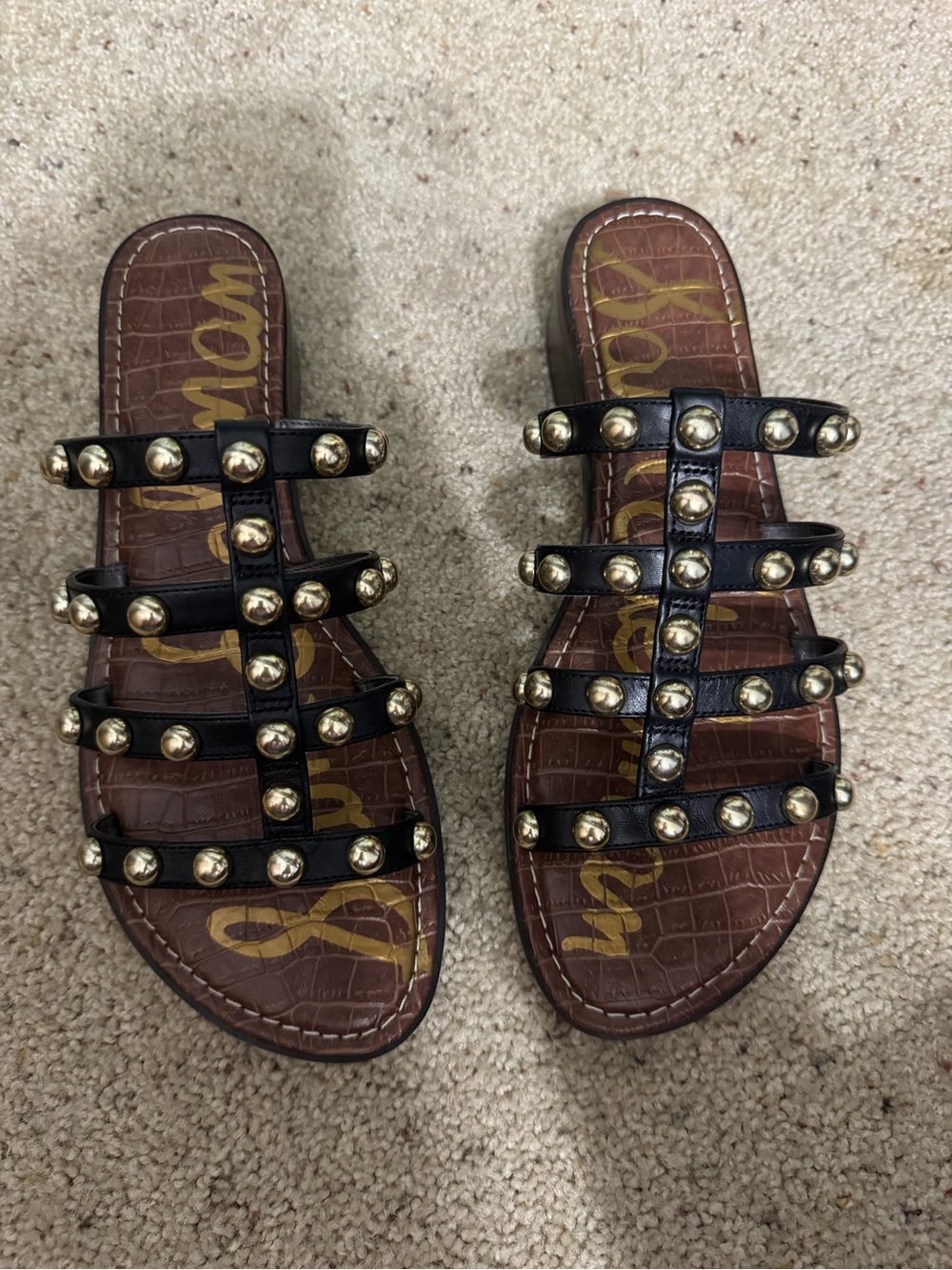 Sam Edelman Black Slide Sandals with Gold Studs